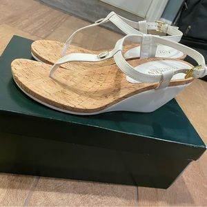 Ralph Lauren white thong wedge sandal, size 9.5, worn once, box included